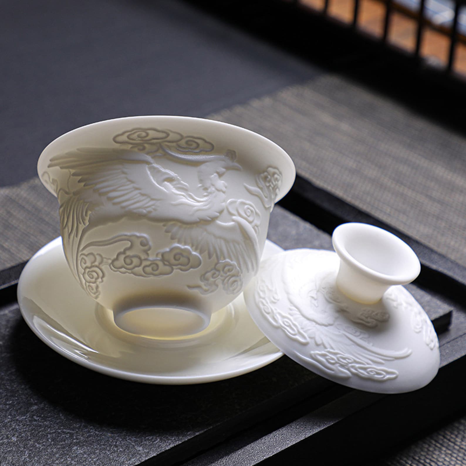White Porcelain Tea Cup With Saucer and Lid Chinese Gaiwan Etsy