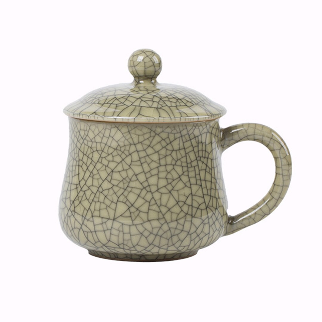 Oriarm Chinese Tea Mug Ceramic, Porcelain Tea Cup With Lid, Ge Ware
