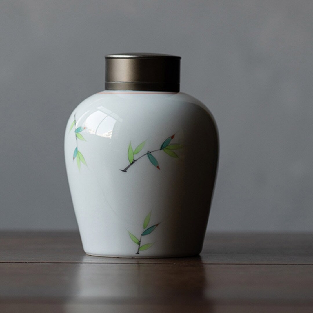 Oriarm Porcelain Tea Canister With Hand Painted Bamboo Leaf Etsy