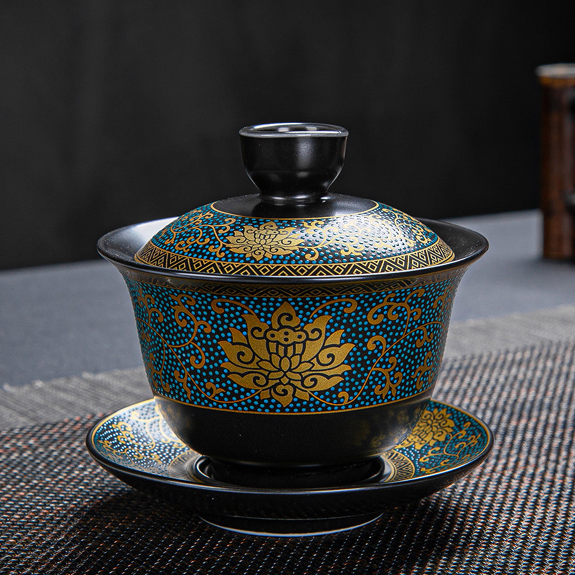 Porcelain Gaiwan Tea Cup Chinese Teacup and Saucer Lid Black Etsy