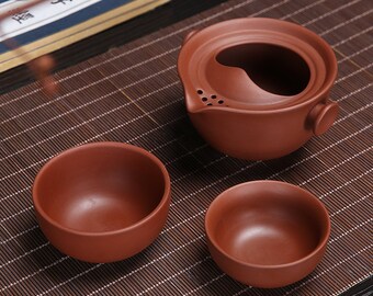 Handicraft Yixing Zisha Clay Tea Set,  1 Teapot with 2 Tea Cups Chinese Travel Tea Set Good Gift to Couple