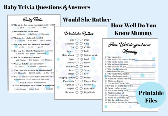 Baby Shower Baby Boy Baby Shower Games 6 Games Plus Answer - Etsy