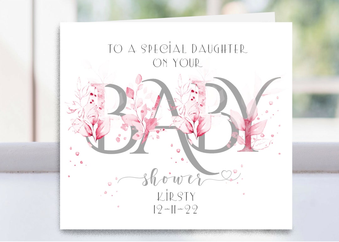 Personalized Floral Baby Shower Card, Pink or Blue Greenery - Etsy UK