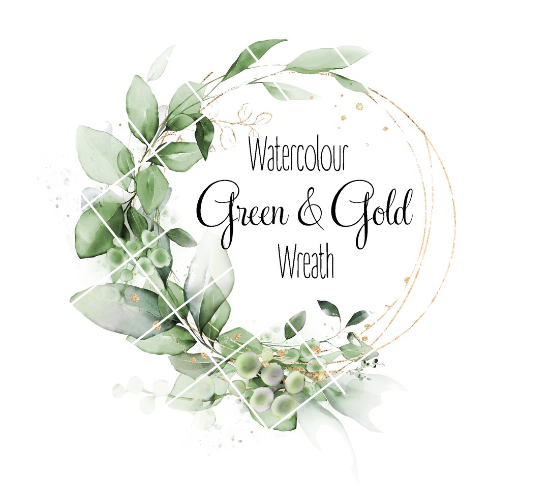 Watercolor Greenery Gold Wreath Clipart, Eucalyptus Frame (digital ...
