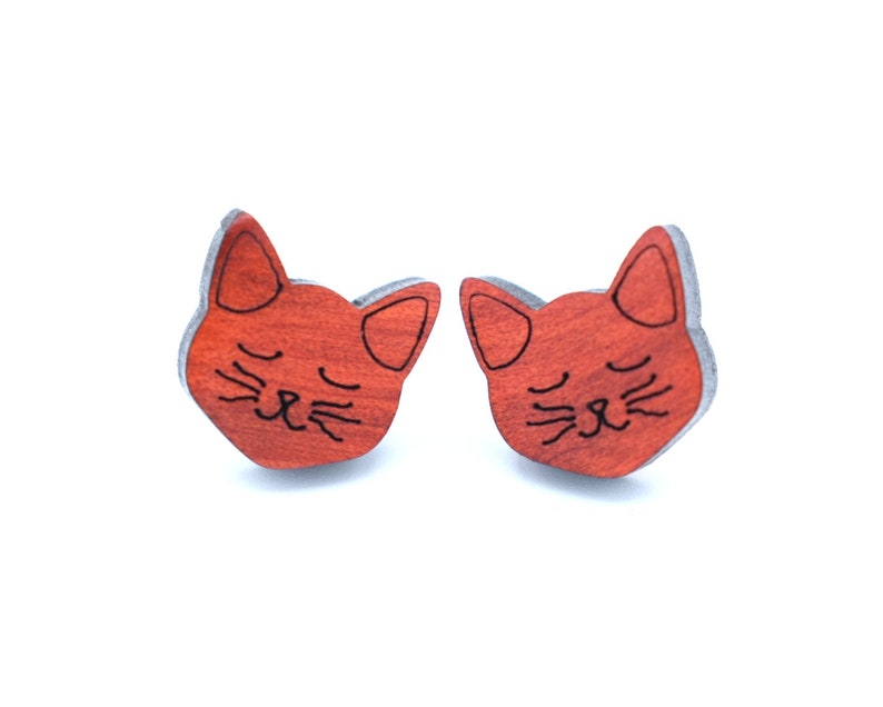 Cat Lover Gift Cat Stud Earrings Stud Earrings Cat Lover Wood Studs Wood Earrings Cat Jewelry Cat Earrings