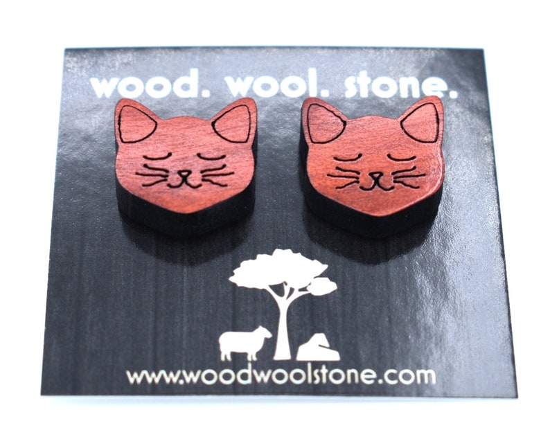 Cat Lover Gift Cat Stud Earrings Stud Earrings Cat Lover Wood Studs Wood Earrings Cat Jewelry Cat Earrings