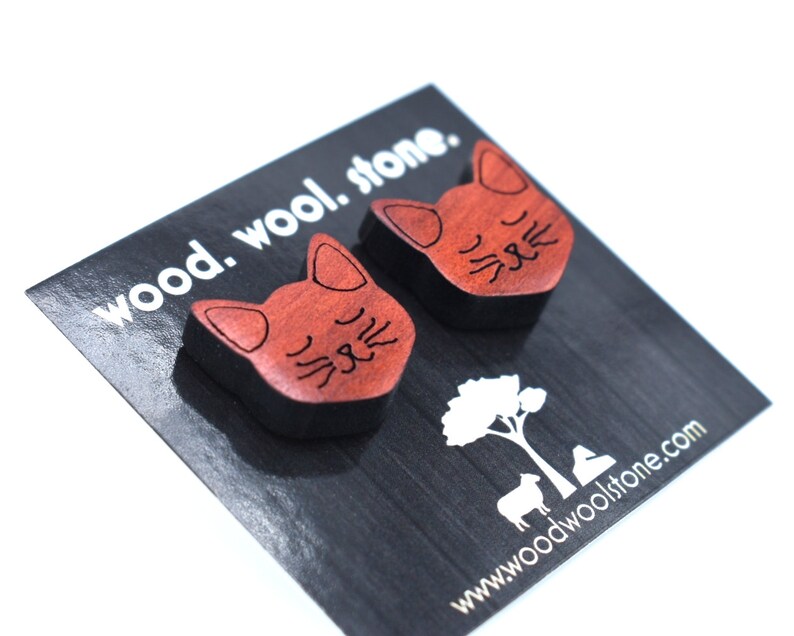 Cat Lover Gift Cat Stud Earrings Stud Earrings Cat Lover Wood Studs Wood Earrings Cat Jewelry Cat Earrings