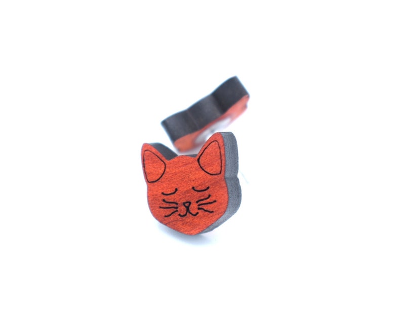 Cat Lover Gift Cat Stud Earrings Stud Earrings Cat Lover Wood Studs Wood Earrings Cat Jewelry Cat Earrings