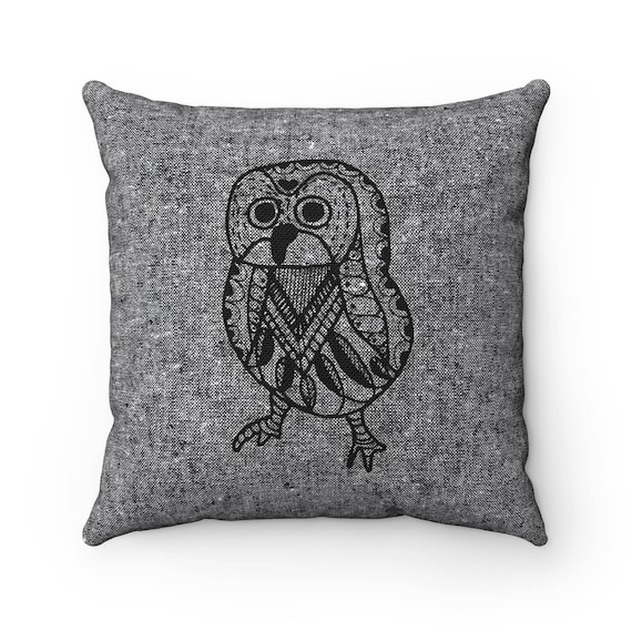 Scandinavian Owl Print Pillow Cover: Black & White Decorative Cushion (18")