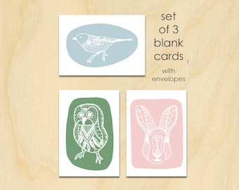 Biglietti d'auguri con animali scandinavi: arte del bosco, set di 3