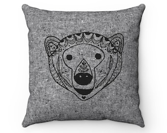 Scandinavian Bear Print Pillow Cover: Black & White Decorative Cushion (18")