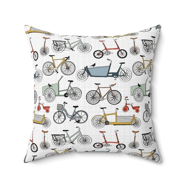 Bicycle print pillow cover, Cushion cover 18", Cargo bike cyclist gift, Bike lover gift, Road bike, Unicycle, Gift for dad, Sports decor
