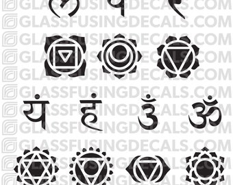 Seven Chakra 14-Decal Set Glass Fusing Decal for Glass or Ceramics, Root, Sacral, Solar Plexus, Heart, Throat, Third, Eye, Crown