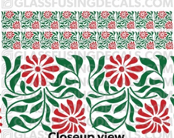 Poinsettia Flower Garland Large Border COLOUR Glass Fusing Decal for Glass, Ceramics, and Enamelling