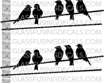 Birds On A Wire -  Medium Size Glass Fusing Decal for Glass, Ceramics, and Enamelling - 4x1.25 inches (2 decals/pkg)