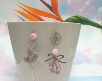 boucles d'oreilles danseuse tutu rose et ses chaussons roses