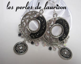Earrings Black Silver meander