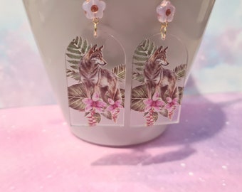 boucles d'oreilles  loup rose