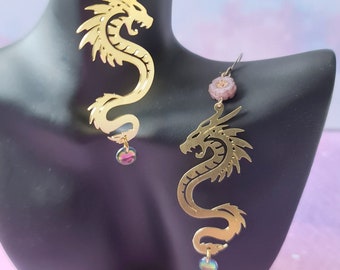 boucles d'oreilles dragon du soleil rose
