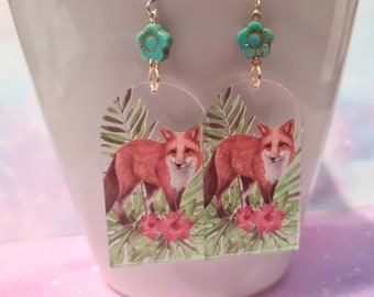 boucles d'oreilles  renard feuillage