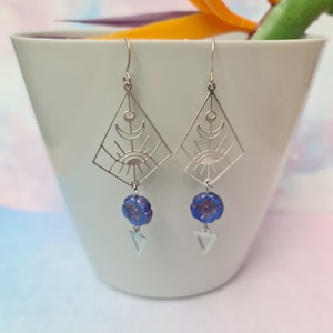 pendientes de triángulo celeste floral azul