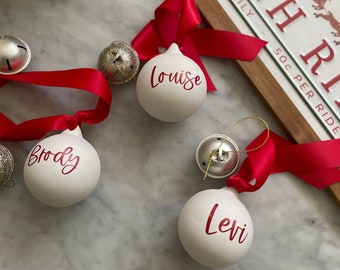 personalised name Ceramic Bauble Ornament White