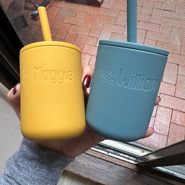 Custom Name Silicone Sippy Cup With Straw for Baby 6 Months, No Spill,  Personalized Engraved Toddler Training Cup 7oz 