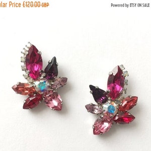 ON SALE Swarovski red crystal earrings, Floral earrings, Crystal stud ear cuffs