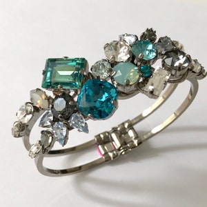 Swarovski crystal bracelet, Blue and green crystal cuff, Orlando bracelet, Boho jewelry