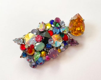 Exotica Swarovski crystal brooch, One of a kind brooch pin, Crystal brooch
