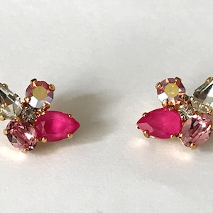 Swarovski Cluster earrings, Pink crystal earrings, Pink Swarovski studs, Crystal Studs, swarovski studs, Pink earrings