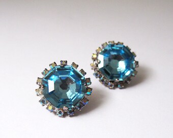 Swarovski Aquamarine crystal stone earrings, Swarovski crystal studs