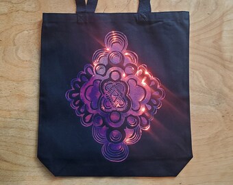 Hand Drawn Mandala Tote Bag~ Iridescent Geometric Design - Sturdy Tote
