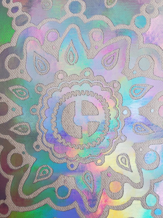 Disco Biscuits Mandala Tote ~ Iridescent Psychedelic Design - Handmade Hand Drawn Sturdy Tote Bag