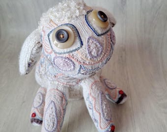 Juguete de oveja tejido a mano, juguete de cordero de peluche, muñeca de arte, juguete de peluche, juguete de peluche