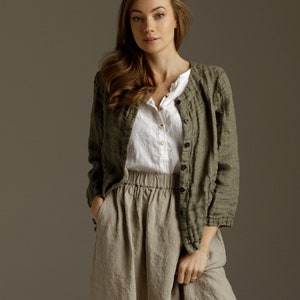 Short Linen Jacket with Buttons / Natural Linen Jacket / Linen Cardigan / Linen Blazer / Short Cardigan / Summer Cardigan / Flax Jacket