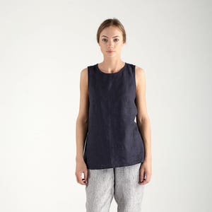 Charcoal Linen Tank Top / Top With Round Neck / Sleeveless Linen Top / Charcoal Linen Blouse / Women Blouse / Women Top / Casual Linen Top image 2