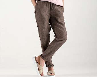 Custom-Made Casual Linen Pants / Linen Pants for Women / Casual Loose Pants / Linen Trousers / Brown Linen Pants / Loose Fitting Pants