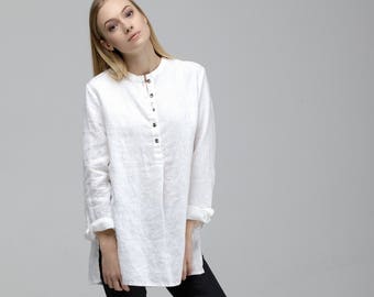 Loose Linen Shirt / White Women Shirt / Oversized Shirt / Oversized White Linen Top / Linen Tunic Top For Women / Soft Washed Linen Shirt