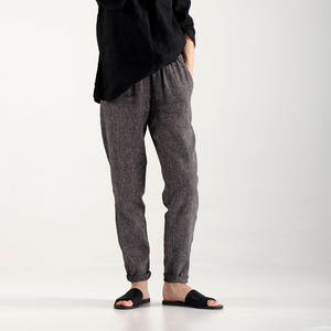 Black Linen Pants With Wool / Casual Black Linen Trousers With Wool / Casual Loose Pants / Custom Pants for Women / Loose Fitting Pants image 1