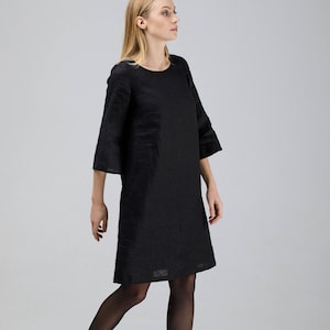 Black Linen Dress With Bell Sleeves / Washed Oversized Dress / - Etsy