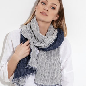Linen Light and Fluffy Scarf | Linen Shawl | Crumpled Linen Scarf | Linen Scarf in Blue | Linen Scarf in Grey | Beige Scarf
