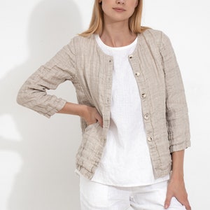 Short Linen Jacket with Buttons / Natural Linen Jacket / Linen Cardigan / Linen Blazer / Short Cardigan / Summer Cardigan / Flax Jacket