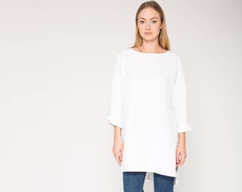 Classic Linen Tunic with Side Slits and Longer Back