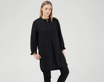 Black Linen Tunic / Black Linen Shirt / Long Linen Tunic Shirt / Maxi Loose Tunic Shirt / Oversized Linen Tunic Shirt