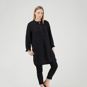 Black Linen Tunic / Black Linen Shirt / Long Linen Tunic Shirt / Maxi Loose Tunic Shirt / Oversized Linen Tunic Shirt