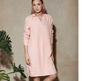 Pink Linen Shirt Dress / Pink Linen Shirt / Long Linen Tunic Shirt / Loose Fit Linen Shirt / Linen Tunic Dress / Maternity Shirt Dress