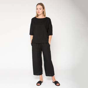 Black Linen Pants With Rubber / Loose Fit Linen Pants / Wide - Etsy