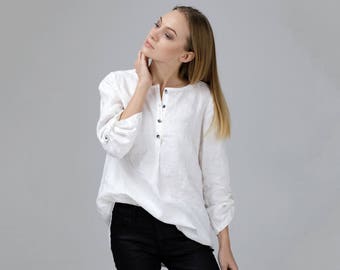 White Linen Shirt / Oversized Shirt / White Linen Tunic / White Linen Top / Long Washed Shirt / Loose Fit Top / Loose Shirt / Oversized Top