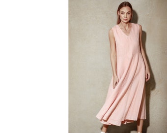 Custom-Made Long Linen Dress / Loose Fitting Maxi Dress / Loose Maxi Dress / Summer Loose Dress / Oversized Dress / Pink Dress / Loose Fit
